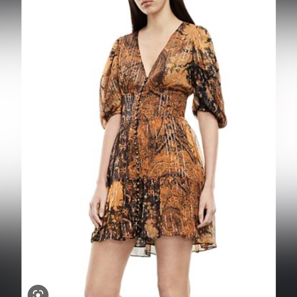 The Kooples Patchwork Print A Line Dress - Black and Orange - Size M - NWOT